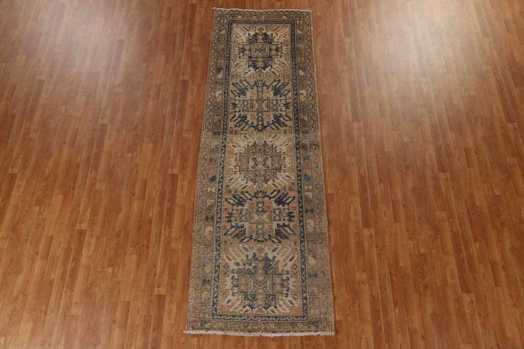 Vintage Geometric Heriz Persian Runner Rug 3x10