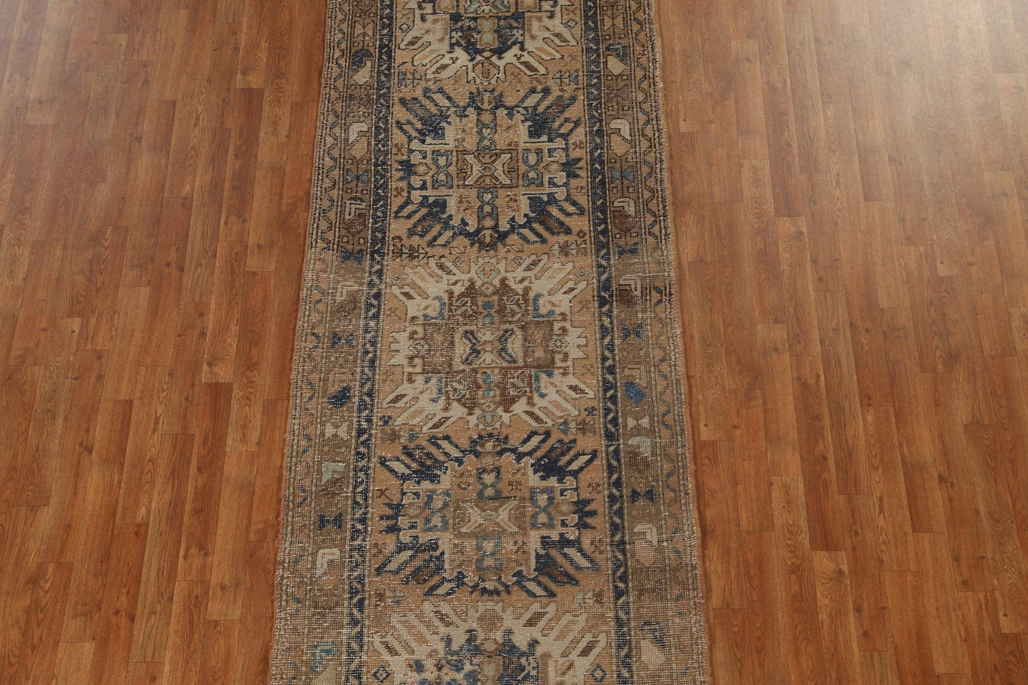 Vintage Geometric Heriz Persian Runner Rug 3x10