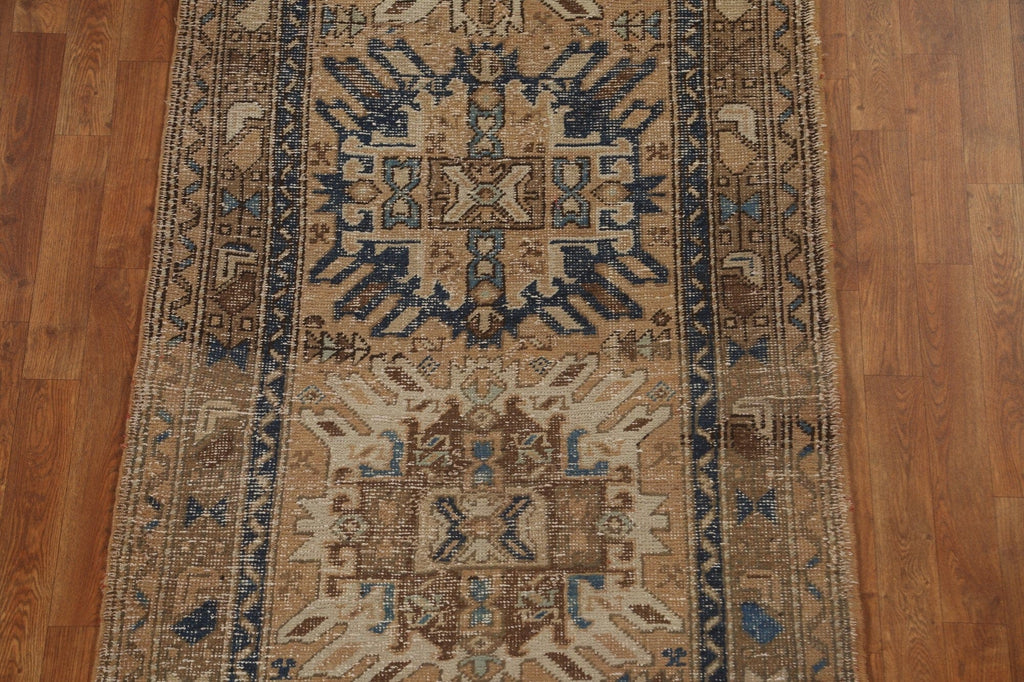 Vintage Geometric Heriz Persian Runner Rug 3x10