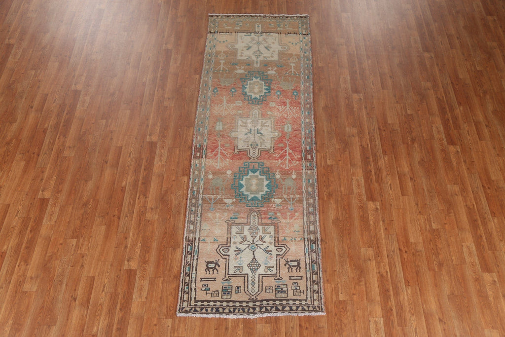 Vintage Geometric Hamedan Persian Runner Rug 3x9