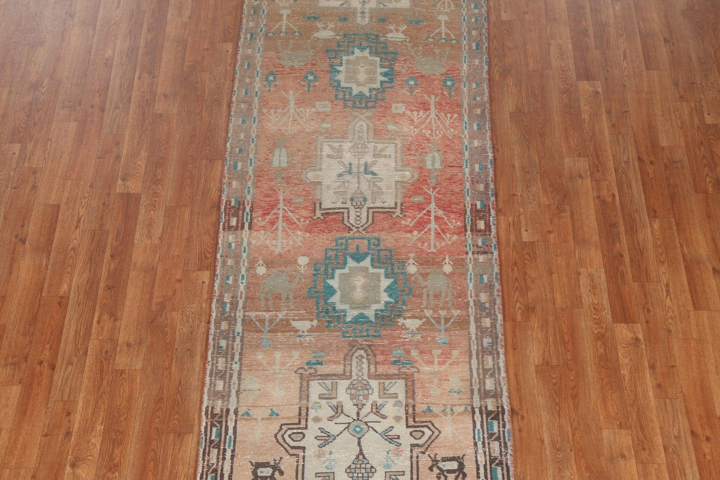 Vintage Geometric Hamedan Persian Runner Rug 3x9