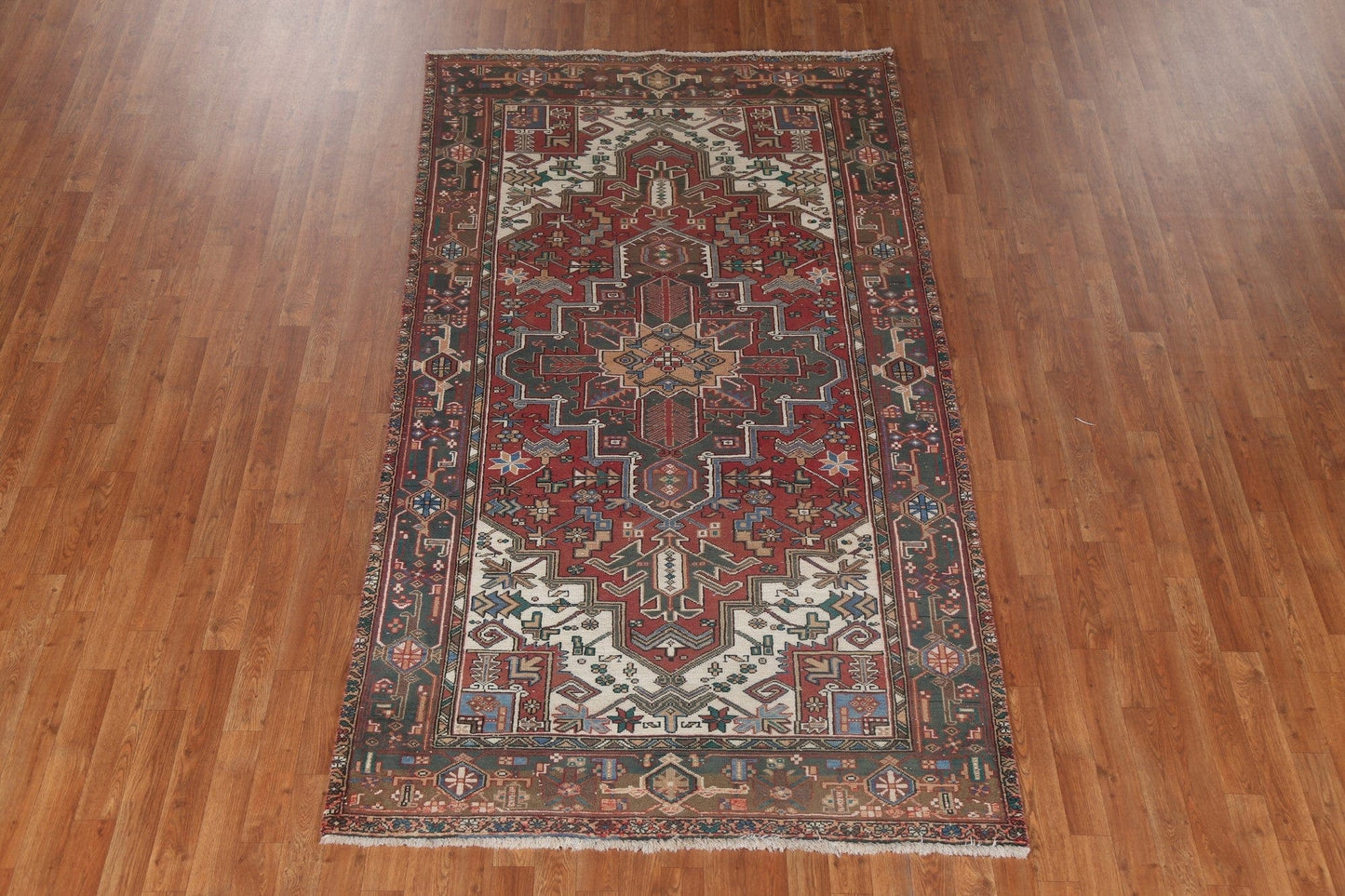 Vegetable Dye Geometric Heriz Persian Area Rug 5x9