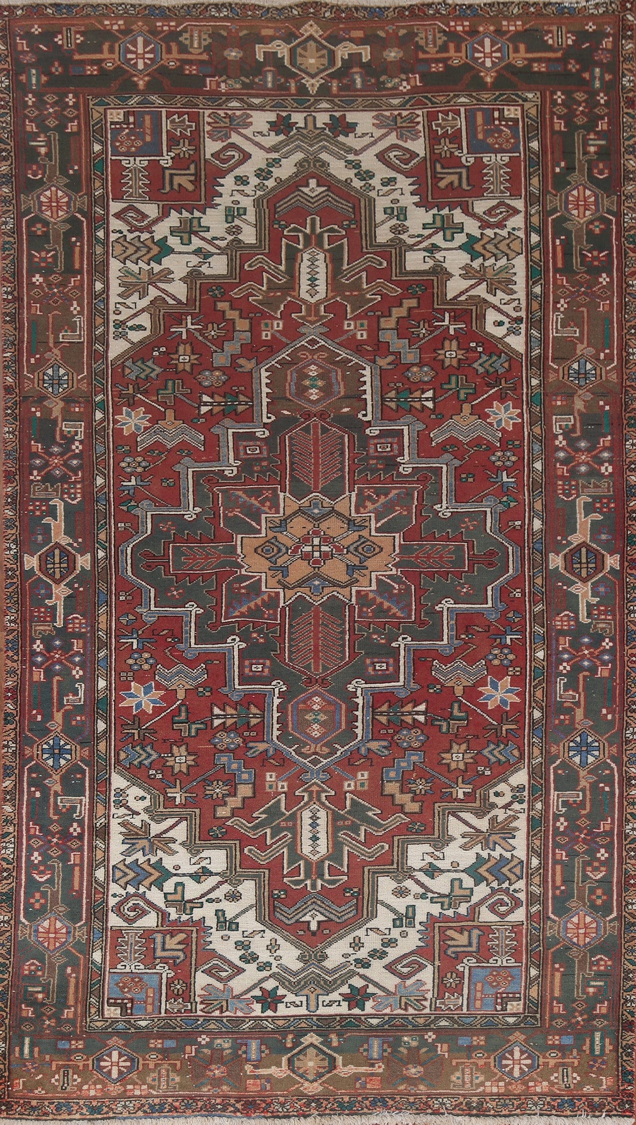 Vegetable Dye Geometric Heriz Persian Area Rug 5x9