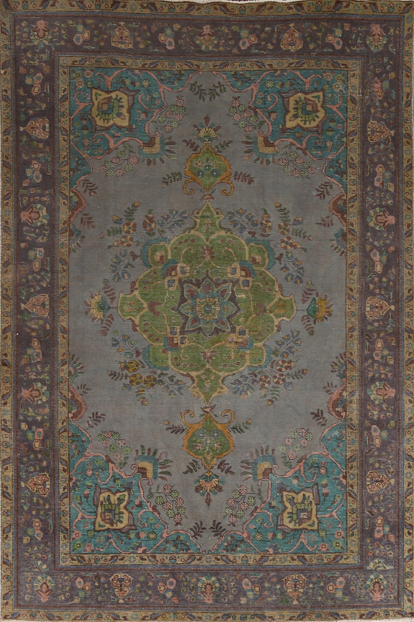 Over-Dyed Floral Tabriz Persian Area Rug 7x10