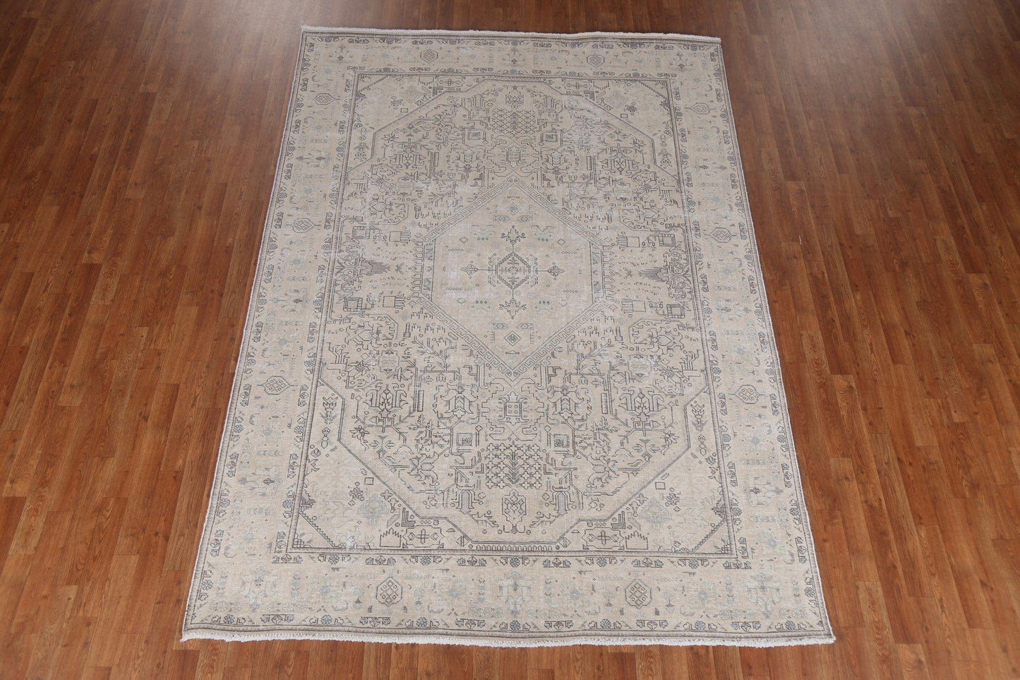 Distressed Geometric Tabriz Persian Area Rug 7x10