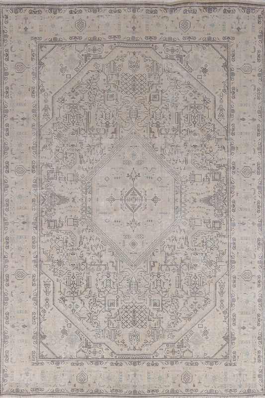 Distressed Geometric Tabriz Persian Area Rug 7x10