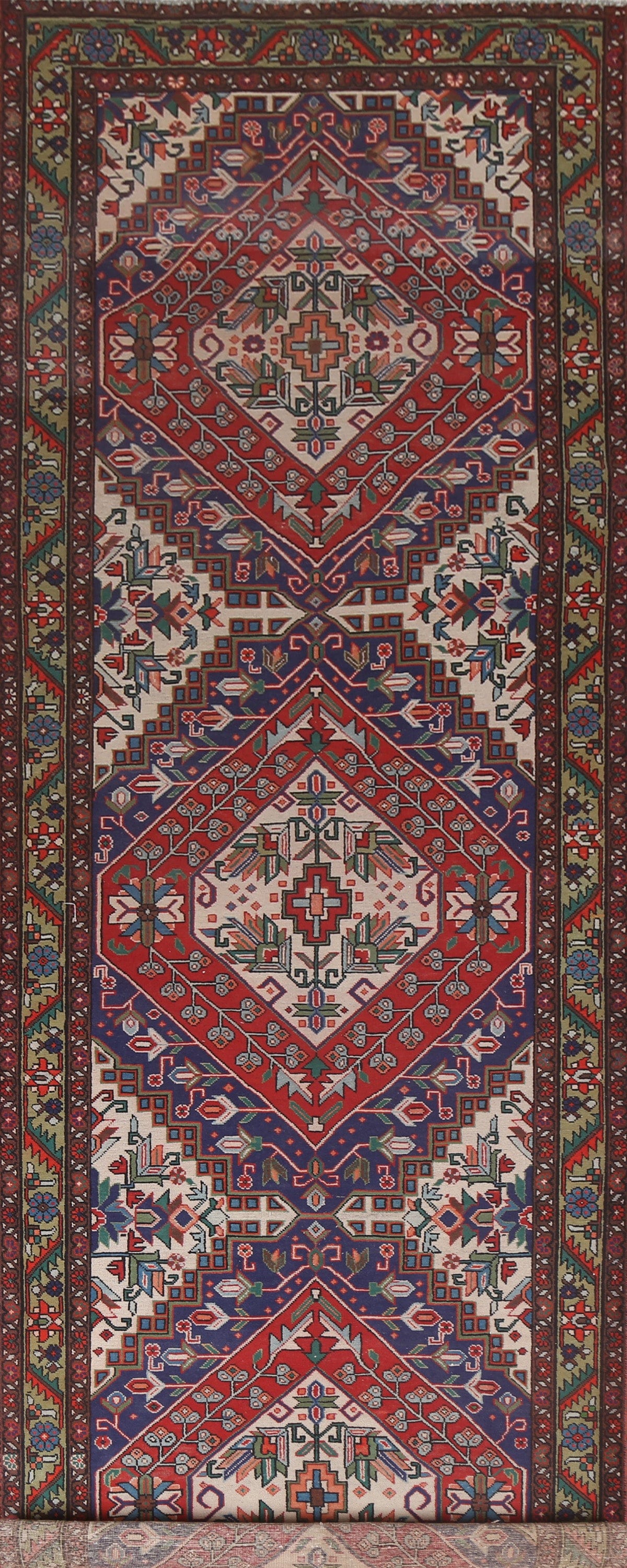 Geometric Handmade Tabriz Wool Persian Rug 4x15