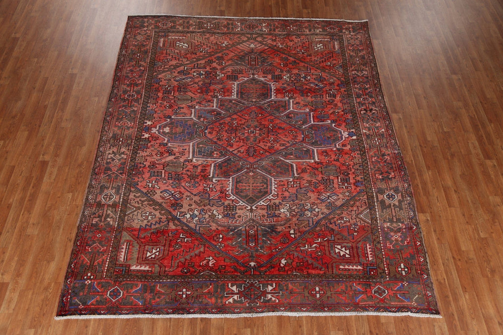 Red Geometric Wool Heriz Persian Rug 8x10