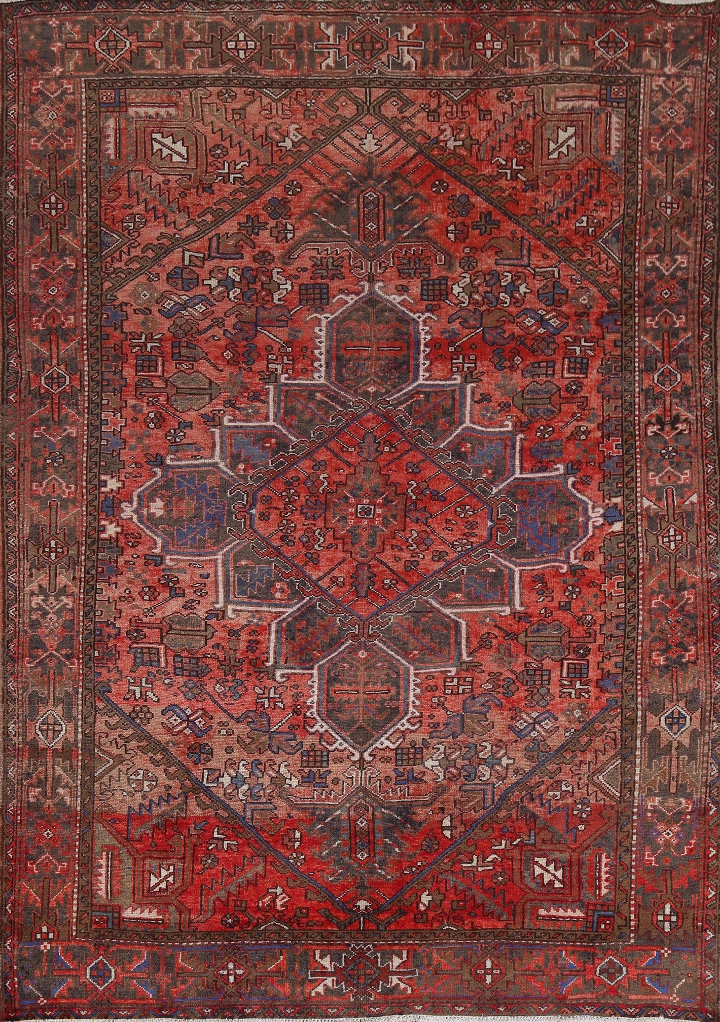 Red Geometric Wool Heriz Persian Rug 8x10