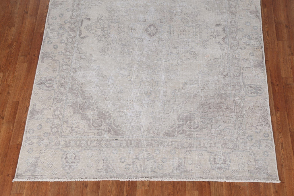 Muted Distressed Tabriz Vintage Persian Rug 6x9