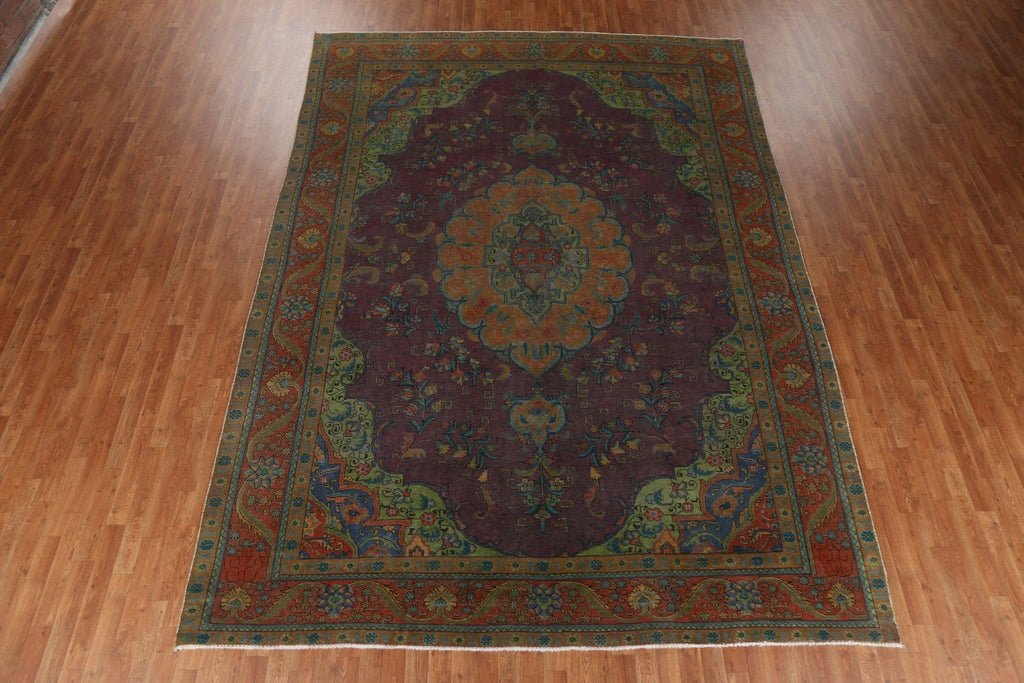 Distressed Over-Dyed Tabriz Persian Area Rug 9x13