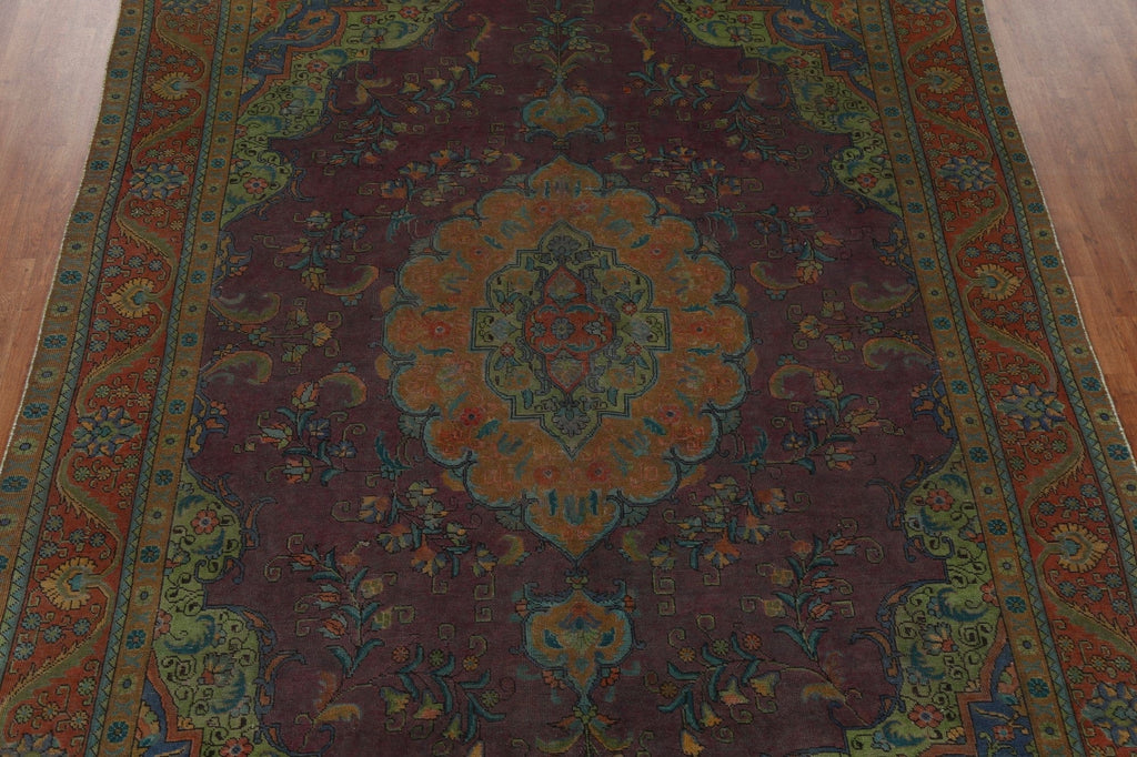 Distressed Over-Dyed Tabriz Persian Area Rug 9x13