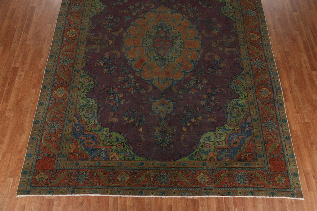 Distressed Over-Dyed Tabriz Persian Area Rug 9x13