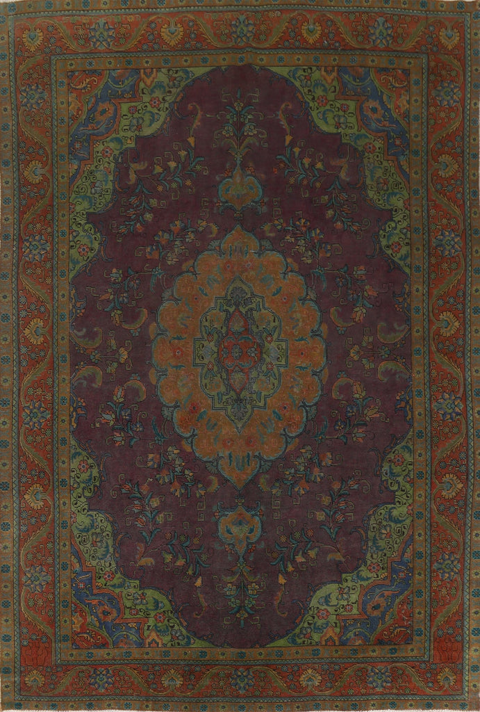 Distressed Over-Dyed Tabriz Persian Area Rug 9x13