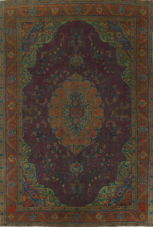 Distressed Over-Dyed Tabriz Persian Area Rug 9x13