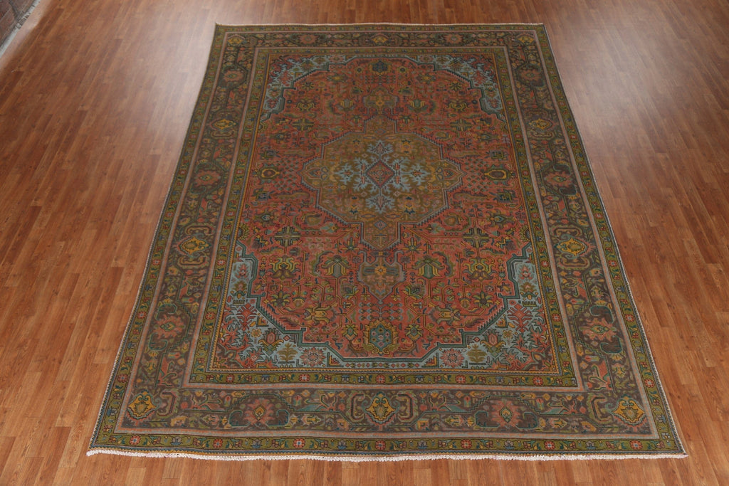 Distressed Over-Dyed Tabriz Persian Area Rug 9x13