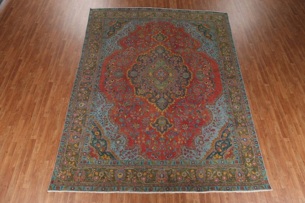 Red Floral Wool Tabriz Persian Area Rug 9x12