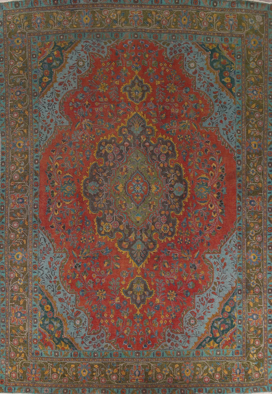 Red Floral Wool Tabriz Persian Area Rug 9x12