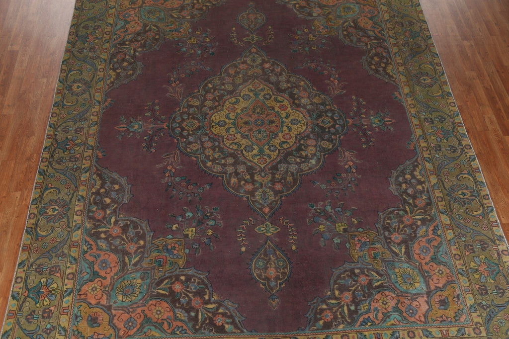 Distressed Over-Dyed Tabriz Persian Area Rug 10x12