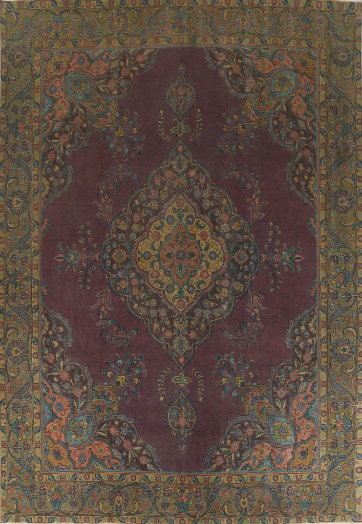 Distressed Over-Dyed Tabriz Persian Area Rug 10x12