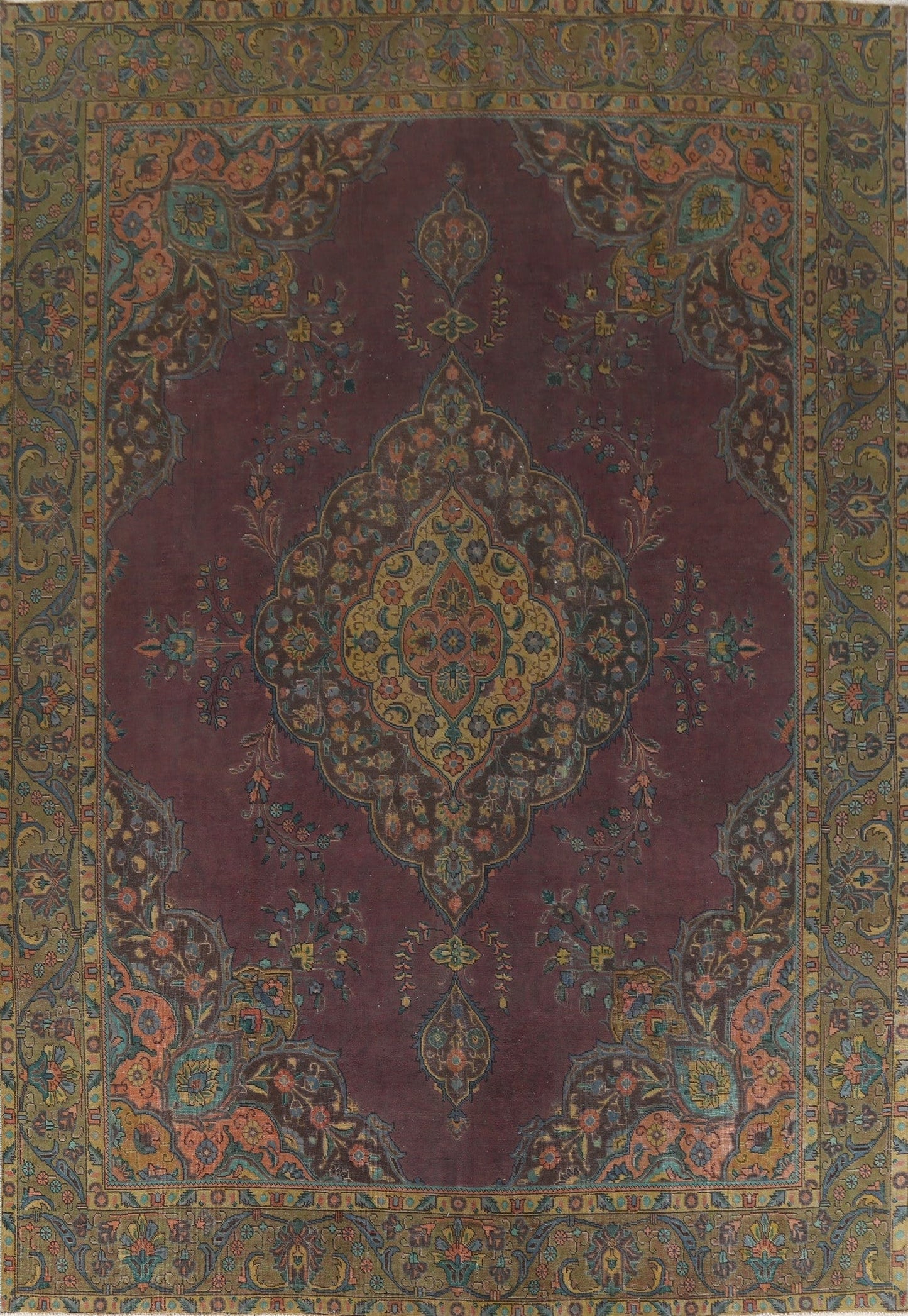 Distressed Over-Dyed Tabriz Persian Area Rug 10x12