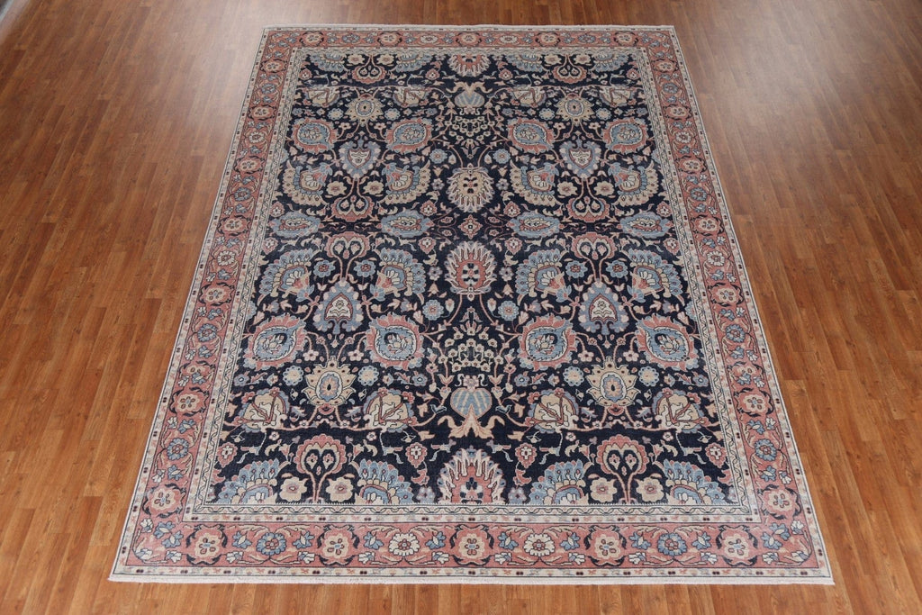 Navy Blue Floral Wool Sultanabad Ziegler Turkish Rug 9x12