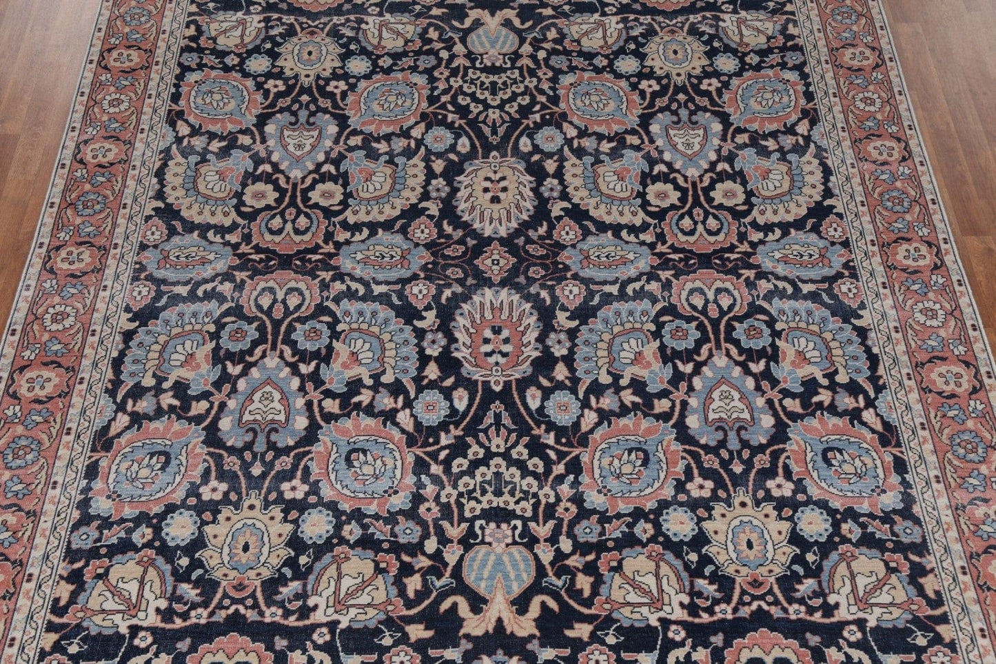 Navy Blue Floral Wool Sultanabad Ziegler Turkish Rug 9x12