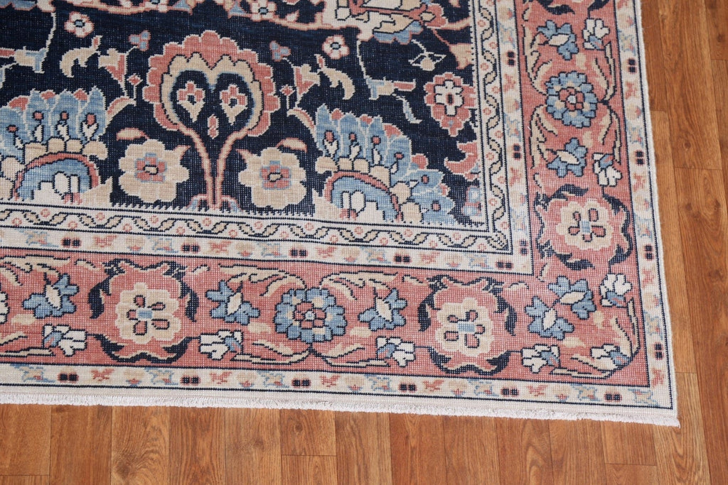 Navy Blue Floral Wool Sultanabad Ziegler Turkish Rug 9x12