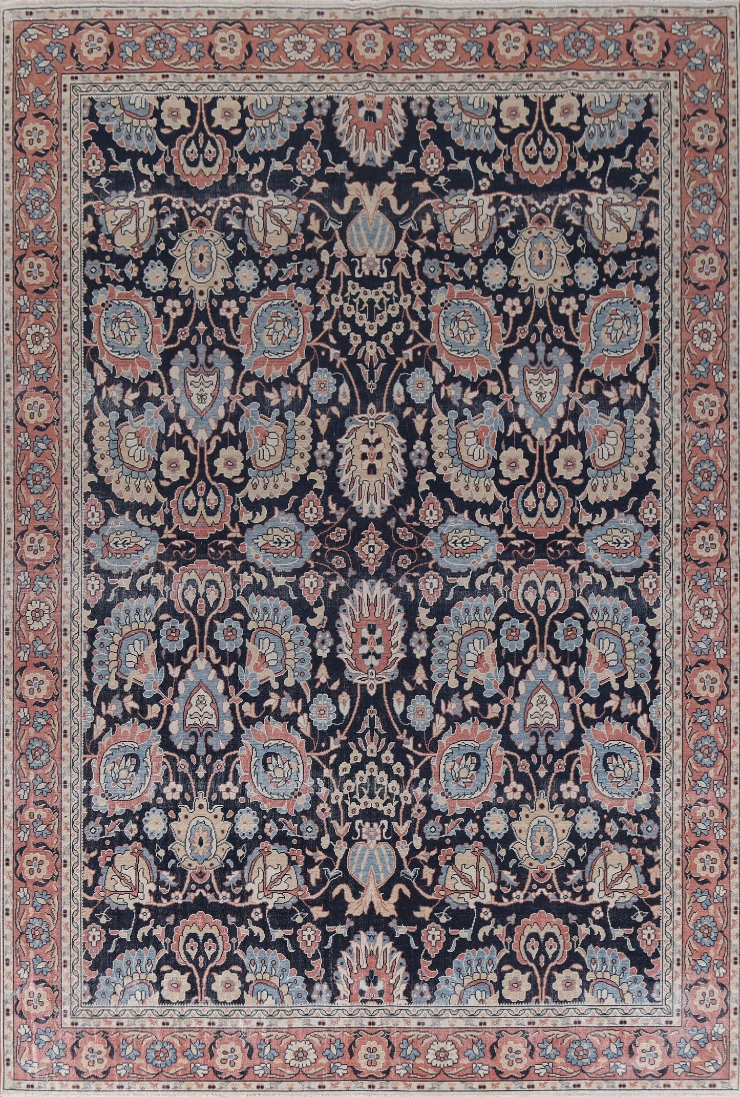 Navy Blue Floral Wool Sultanabad Ziegler Turkish Rug 9x12