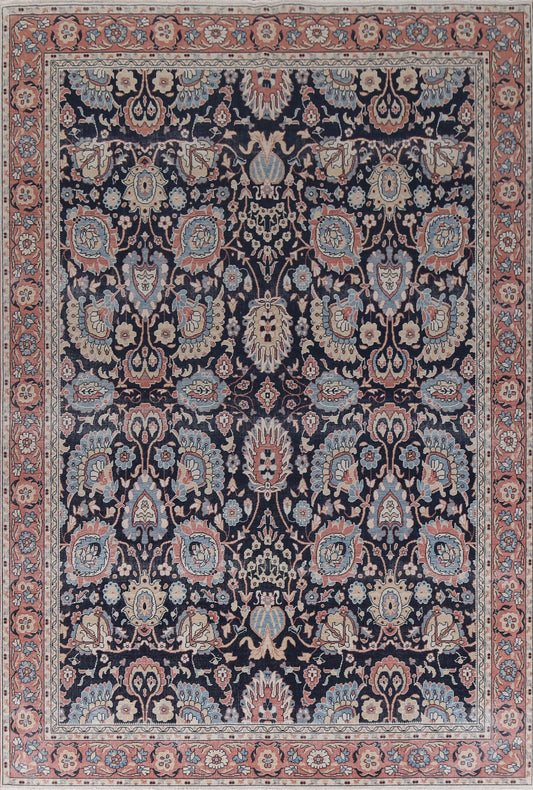 Navy Blue Floral Wool Sultanabad Ziegler Turkish Rug 9x12