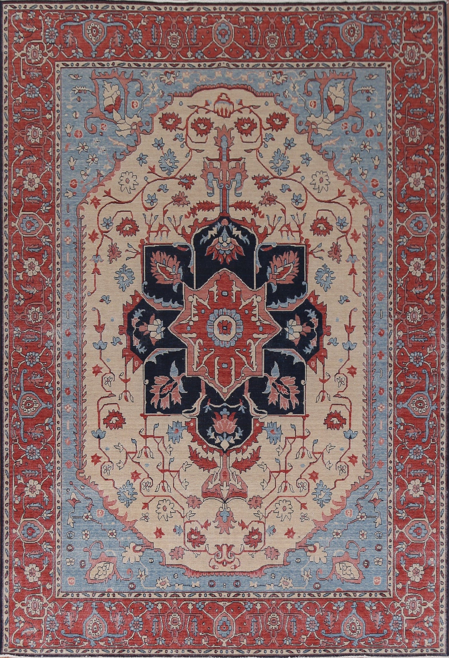 Hand-Knotted Wool Heriz Serapi Turkish Rug 9x12