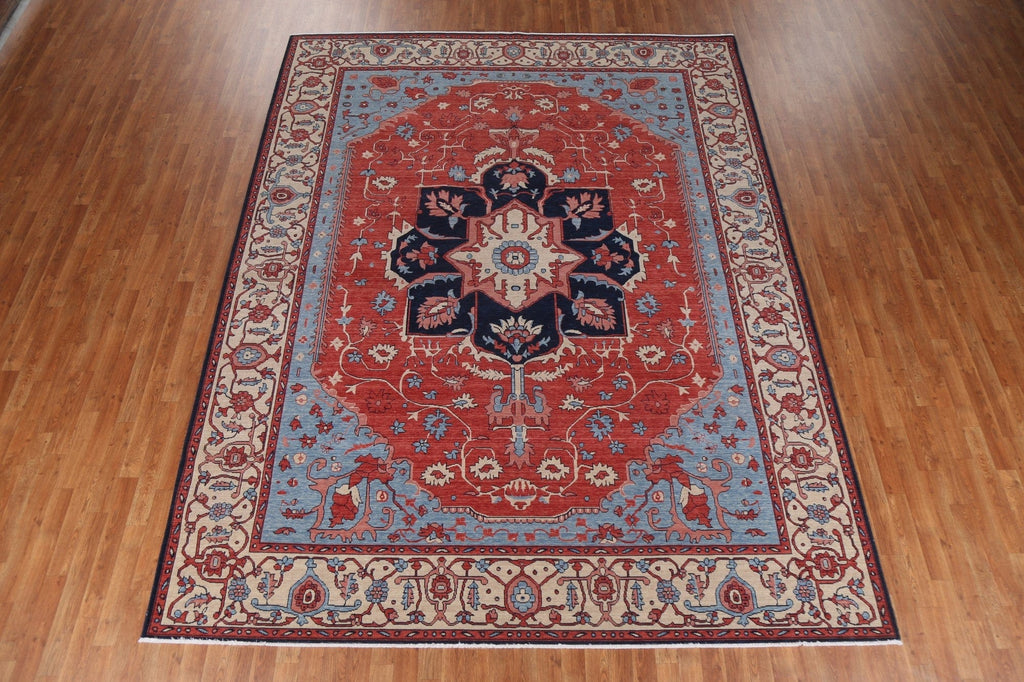 Hand-Knotted Red Heriz Serapi Turkish Wool Rug 9x12