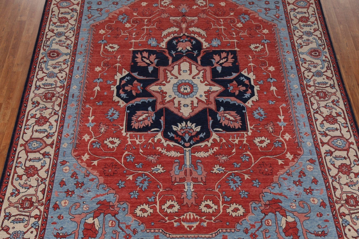 Hand-Knotted Red Heriz Serapi Turkish Wool Rug 9x12