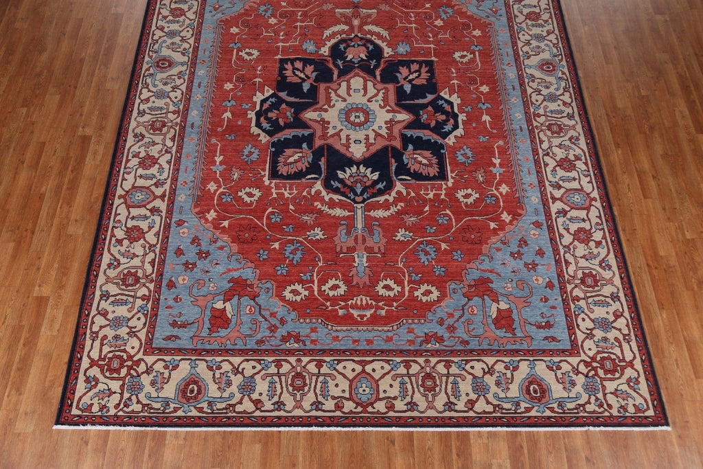 Hand-Knotted Red Heriz Serapi Turkish Wool Rug 9x12