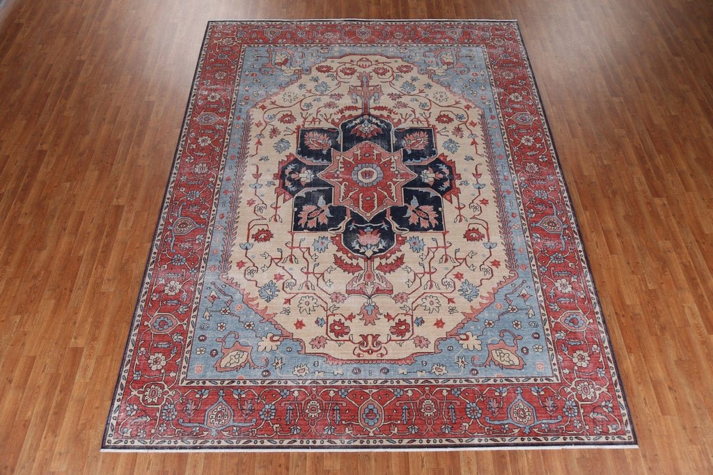 Hand-Knotted Heriz Serapi Turkish Wool Rug 9x12