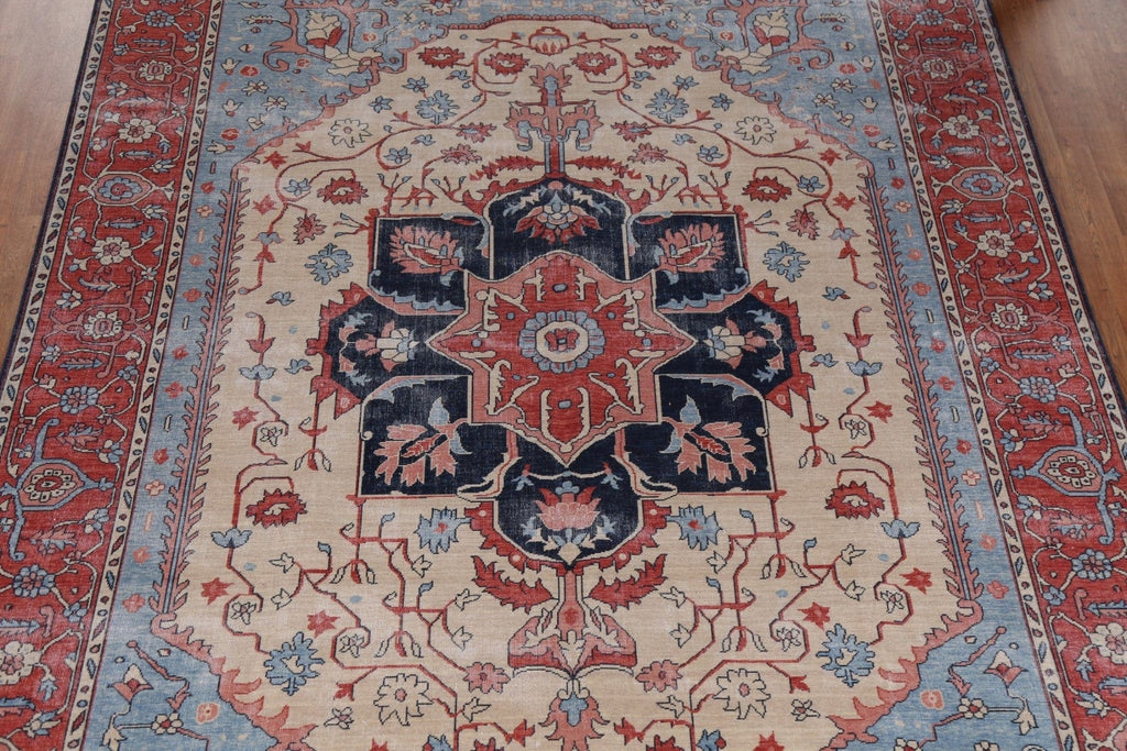 Hand-Knotted Heriz Serapi Turkish Wool Rug 9x12