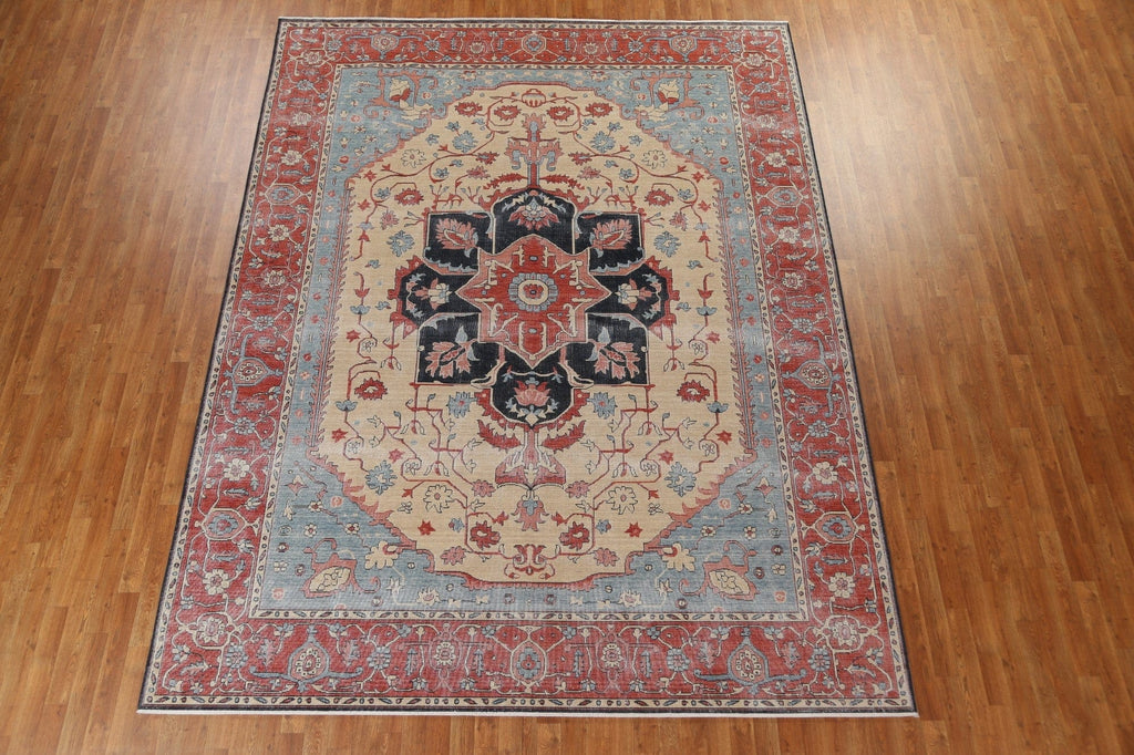 Hand-Knotted Wool Heriz Serapi Turkish Rug 9x12