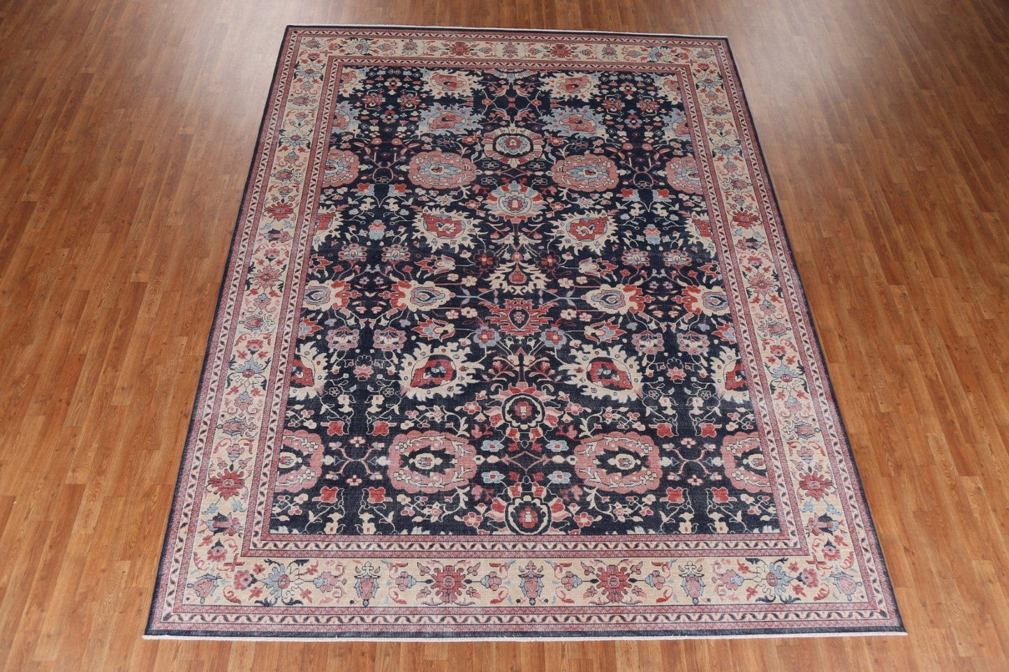 Navy Blue Floral Sultanabad Ziegler Turkish Wool Rug 9x12