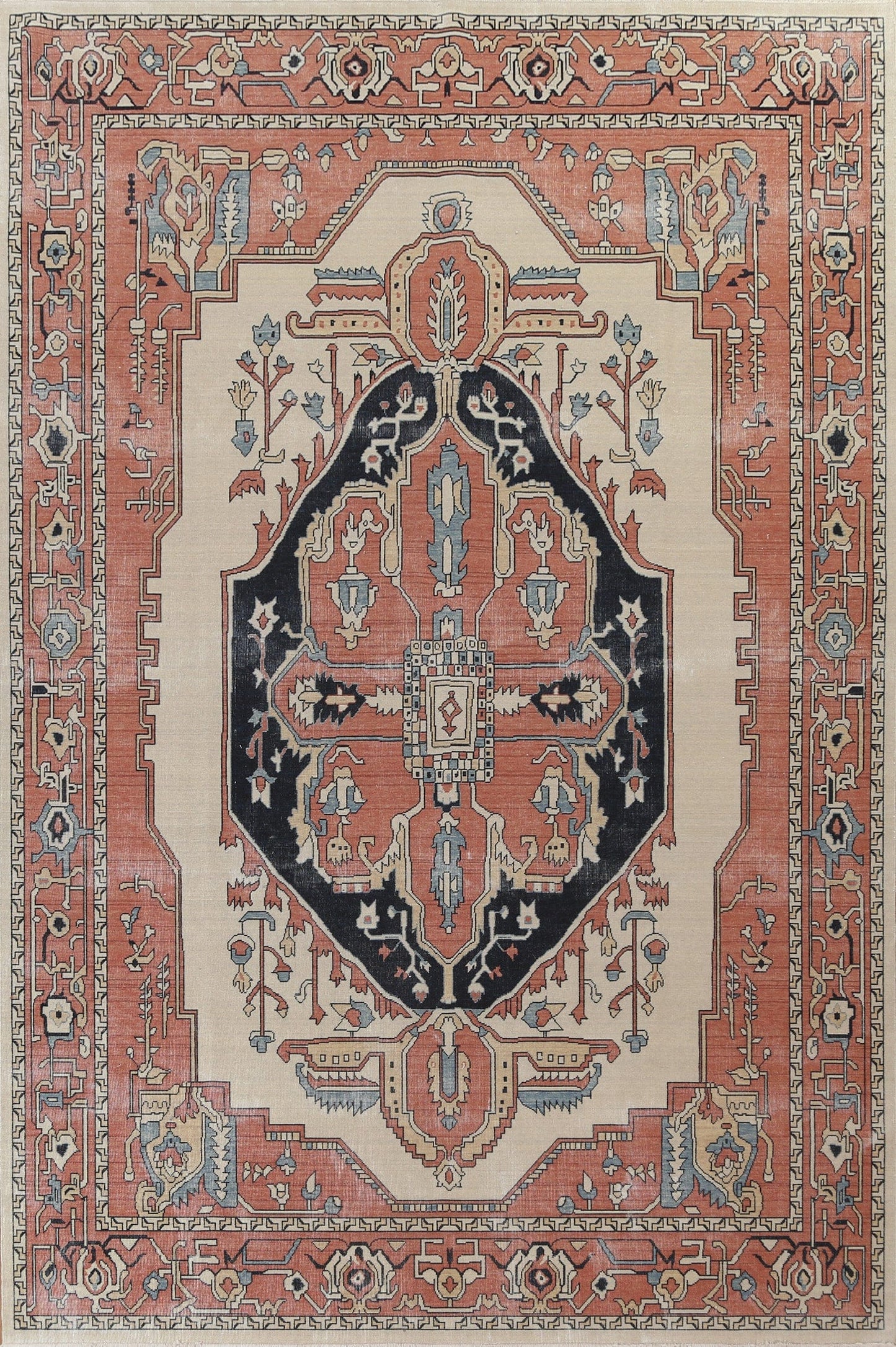 Hand-Knotted Heriz Serapi Turkish Wool Rug 9x12