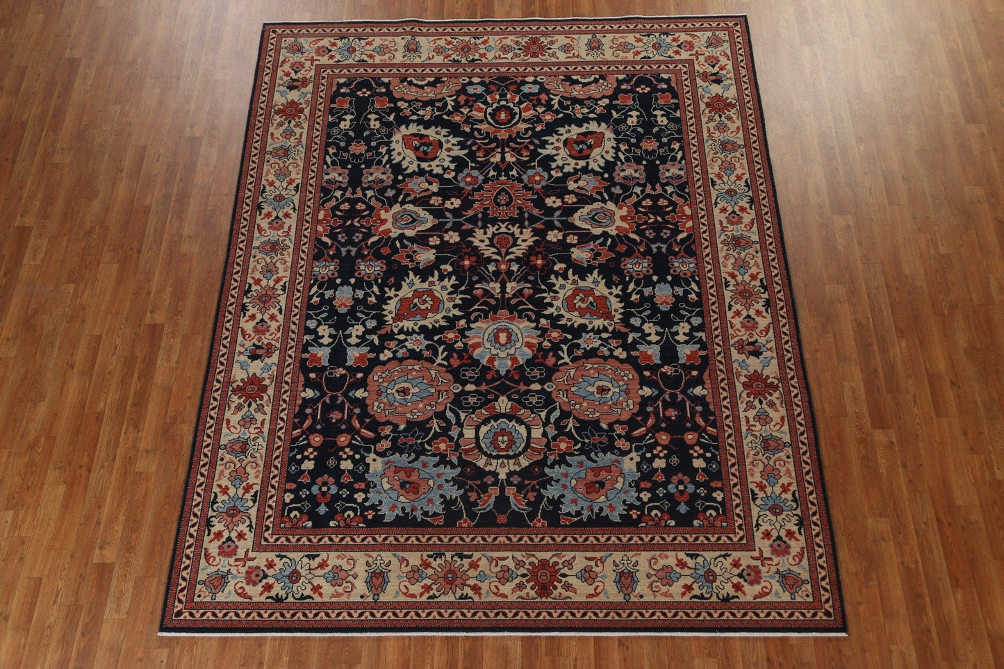 Navy Blue Floral Sultanabad Ziegler Turkish Wool Rug 8x10