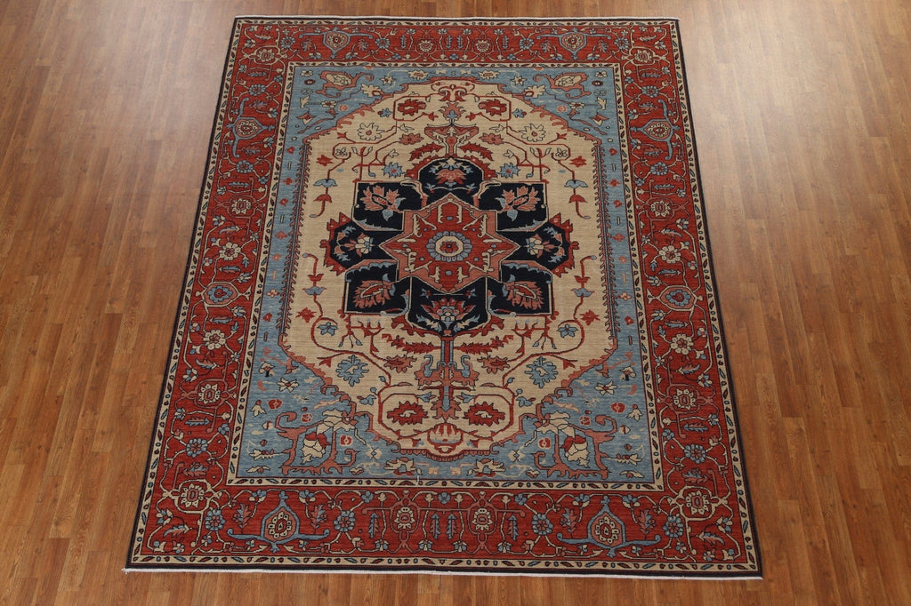 Geometric Hand-Knotted Heriz Serapi Turkish Wool Rug 8x10