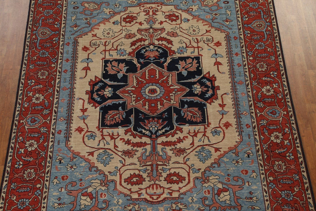 Geometric Hand-Knotted Heriz Serapi Turkish Wool Rug 8x10