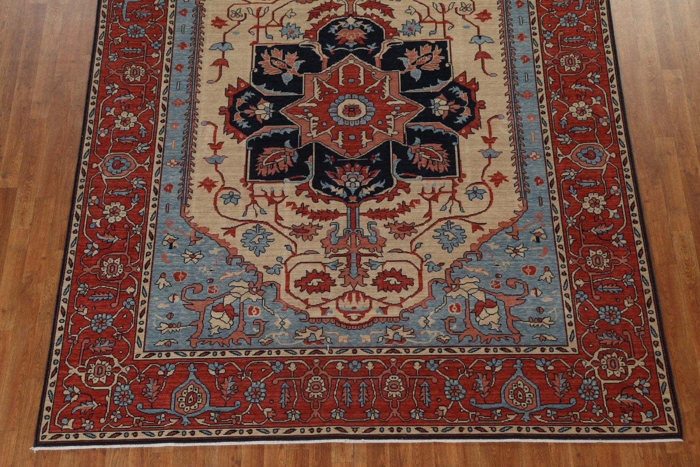 Geometric Hand-Knotted Heriz Serapi Turkish Wool Rug 8x10