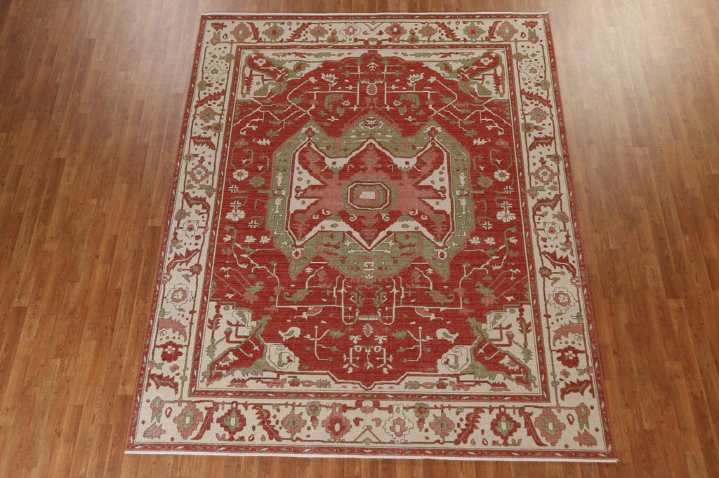 Geometric Handmade Heriz Serapi Turkish Wool Rug 8x10