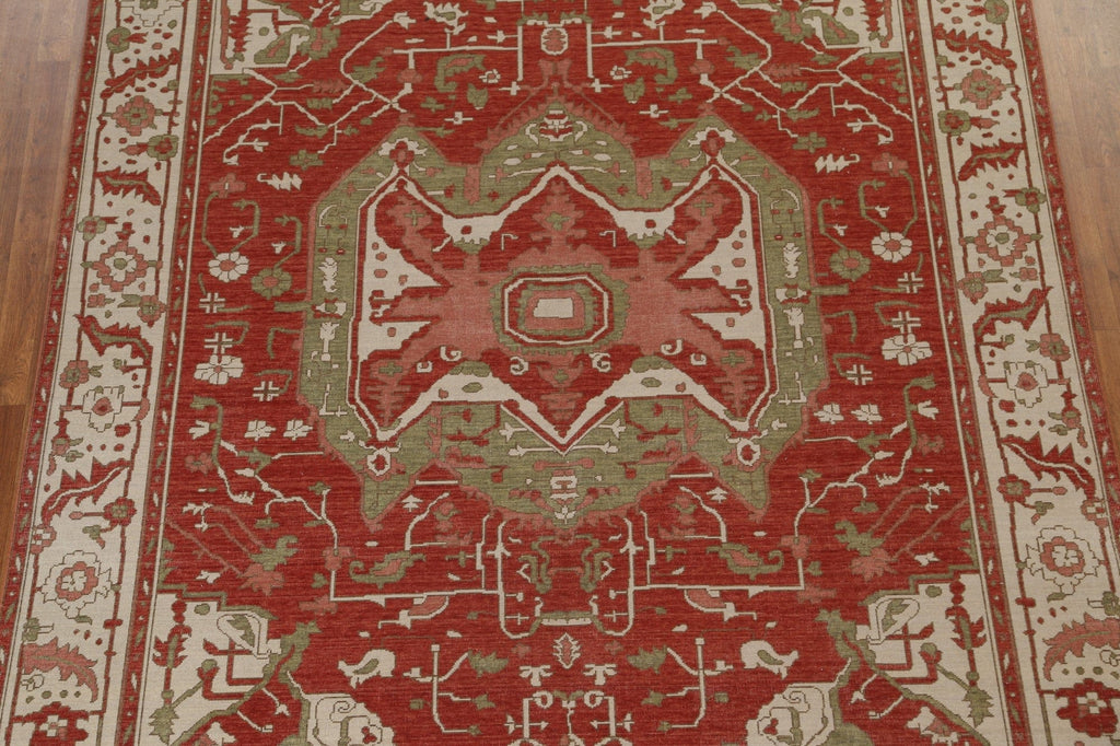 Geometric Handmade Heriz Serapi Turkish Wool Rug 8x10