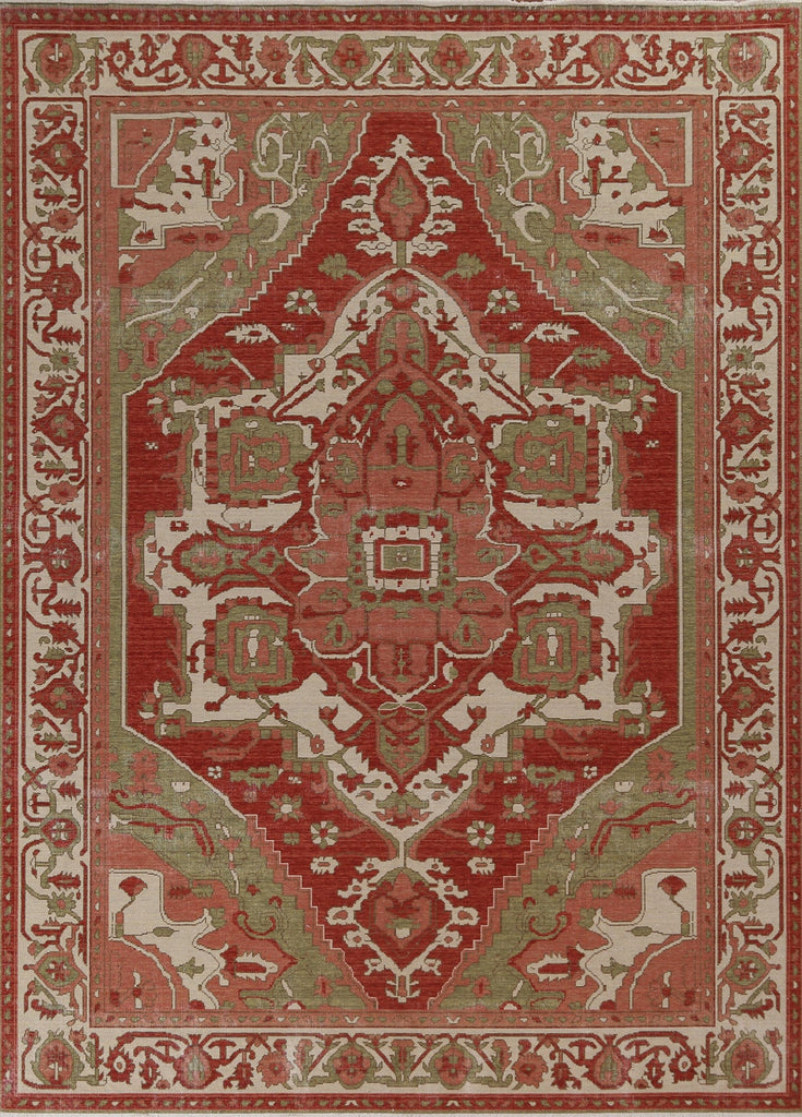 Geimetric Handmade Heriz Serapi Wool Turkish Rug 8x10