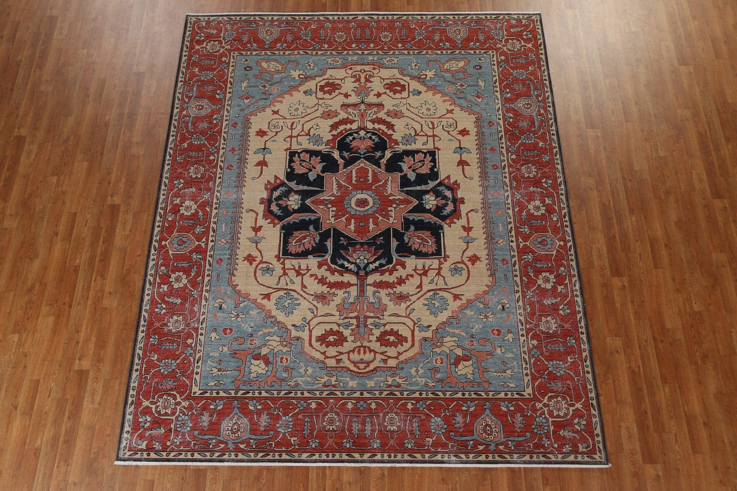 Geometric Handmade Heriz Serapi Wool Turkish Rug 8x10