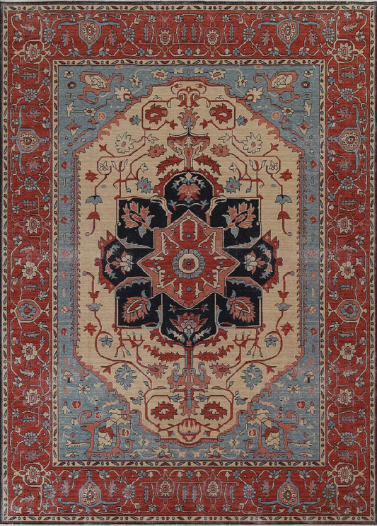 Geometric Handmade Heriz Serapi Wool Turkish Rug 8x10