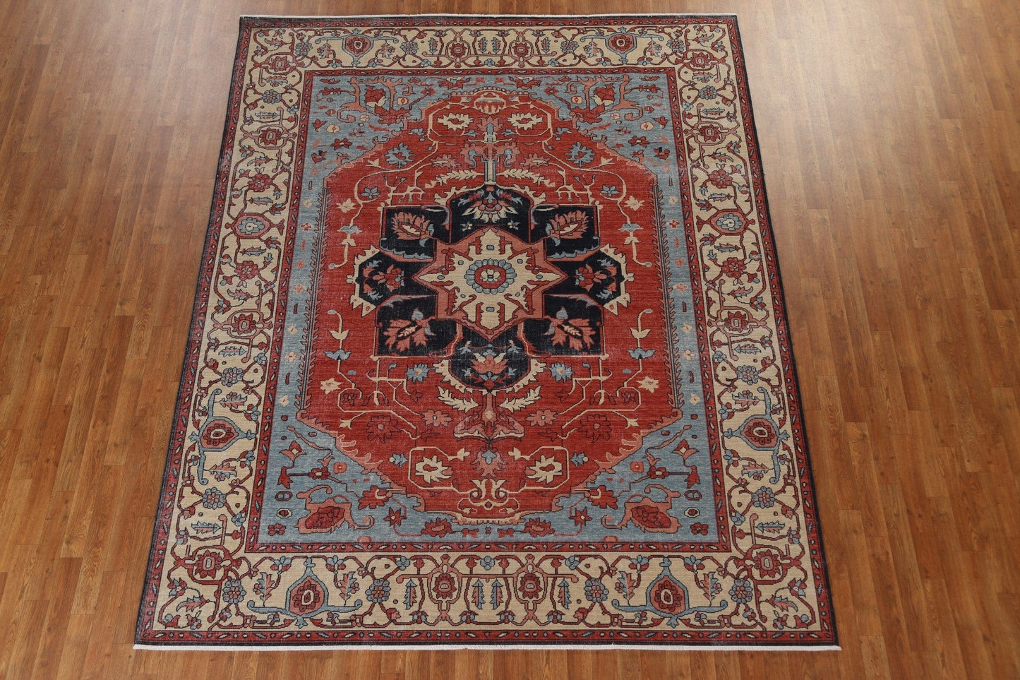 Geometric Red Heriz Serapi Wool Turkish Rug 8x10