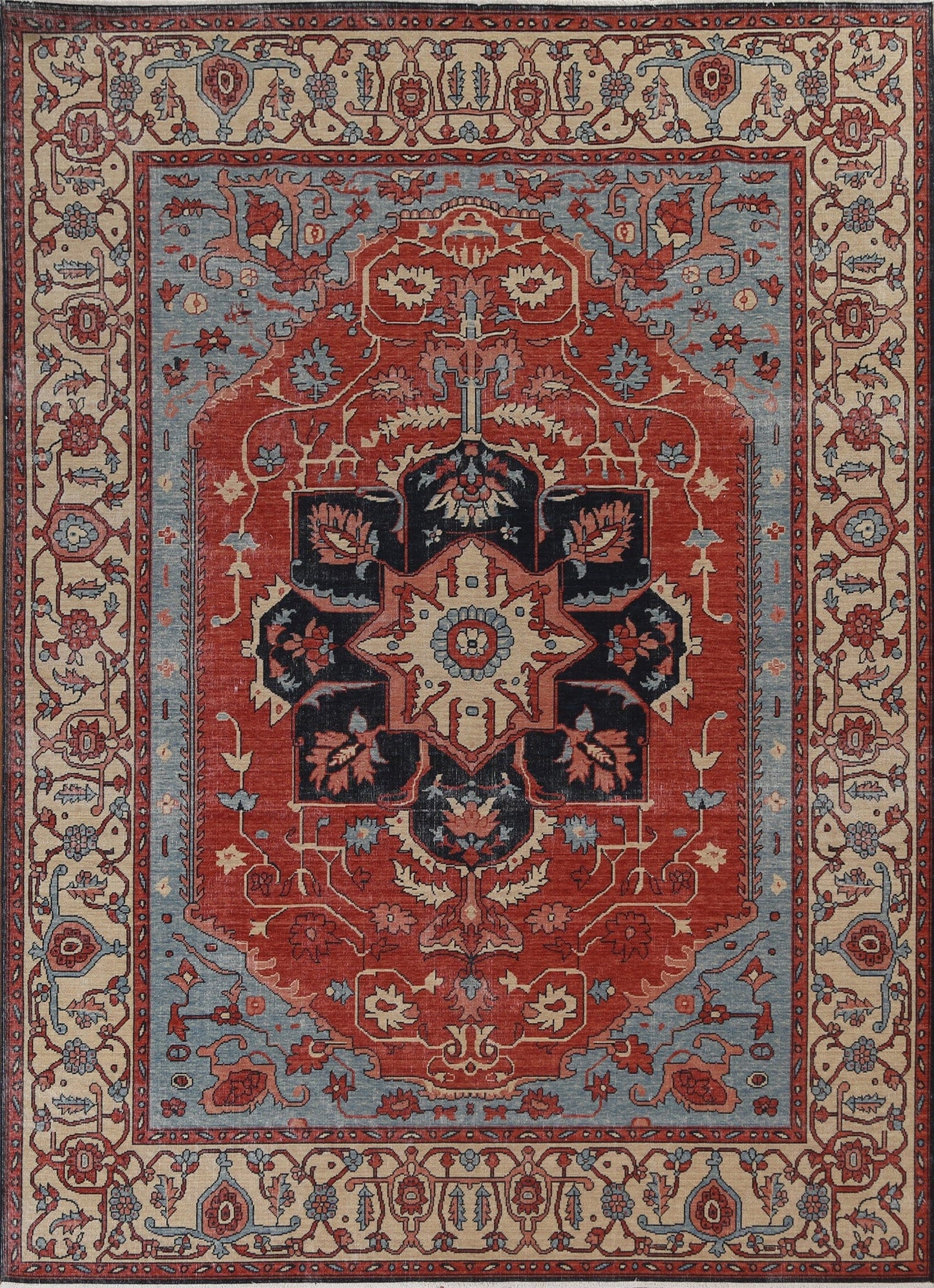 Geometric Red Heriz Serapi Wool Turkish Rug 8x10